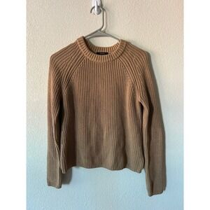 Quince Camel Ribbed Knit 100% Organic Cotton Fisherman Crewneck Sweater XS
